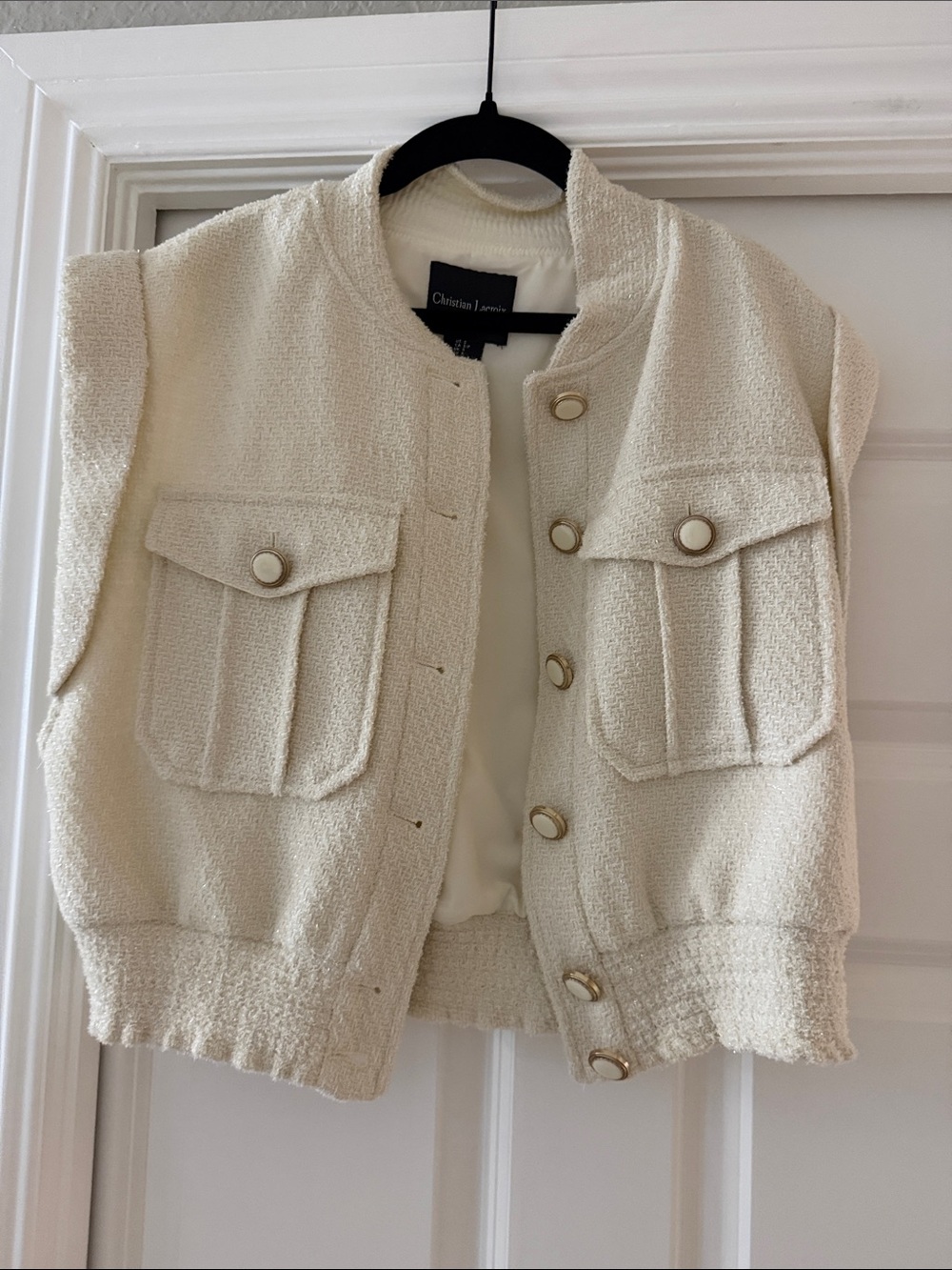Christian Lacroix Cream Tweed Girls' Vest with Gold-Tone Buttons